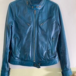 Wanderer’s Blue Leather Moto Jacket